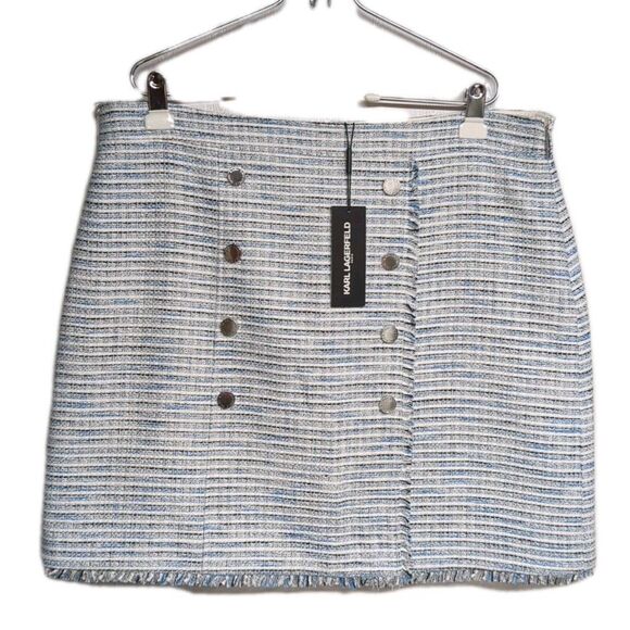 NEW Karl Lagerfeld Paris Skirt 16 Blue Lined Tweed with Buttons NWT $108 Retail - Picture 1 of 12